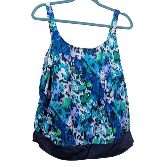 Liz Claiborne Womens Size 22WBlue & Green Tankini Swim Top Nylon/Spandex - Picture 1 of 8
